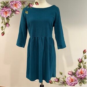 LOFT Green teal A-Line Dress with 3/4 Cuffed Sleeves size 10P